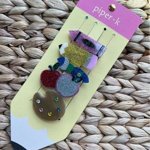 Piper K Back to School Hair Clips - Art Pencil Apple